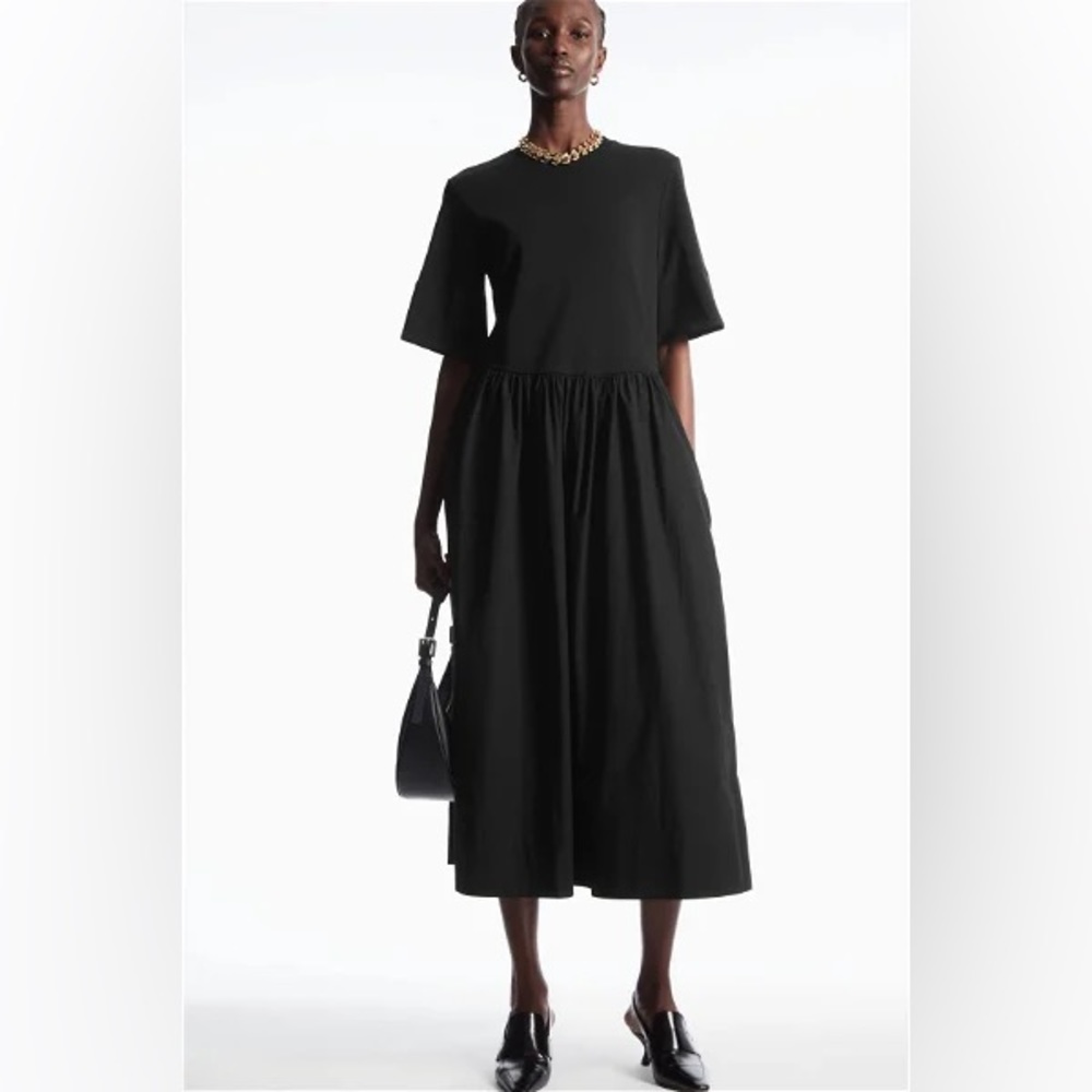 Cos black contrast panel midi T-shirt dress